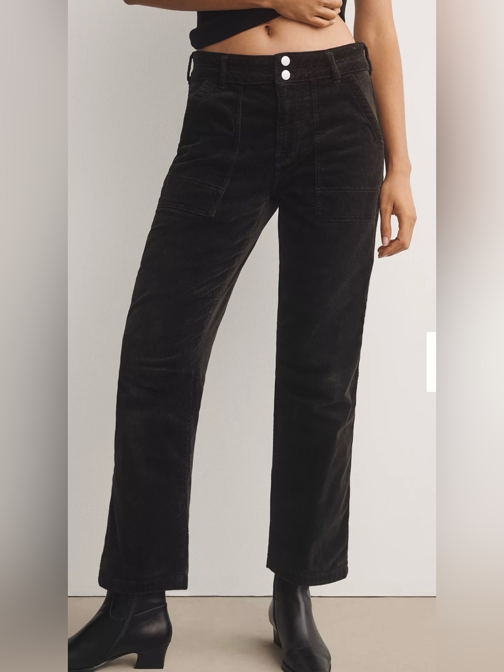 Pilcro Anthro The Wanderer Black Straight Leg High Waist Utility Corduroy Pants